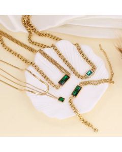 Cross-Border New Retro Stainless Steel Necklace Emerald Pendant Niche Clavicle Chain