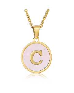 Valentine's Day Birthday Gift Round Pendant Shell Letter Necklace