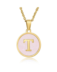 Valentine's Day Birthday Gift Round Pendant Shell Letter Necklace