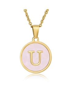 Valentine's Day Birthday Gift Round Pendant Shell Letter Necklace