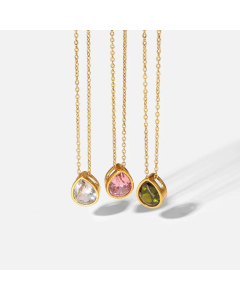 Romantic Drop-Shaped Zircon Pendant Stainless Steel Necklace Jewelry 