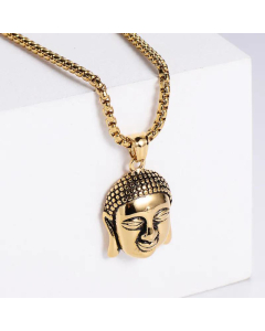 Chinese Style Buddhist Religious Jewelry Wholesale Buddha Portrait Men Pendant Necklace-01-Gold Color