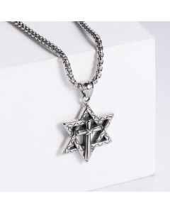 Fashion Hexagram Vintage Cross Casting Pendant Ornament Titanium Steel Necklace 