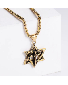 Fashion Hexagram Vintage Cross Casting Pendant Ornament Titanium Steel Necklace 