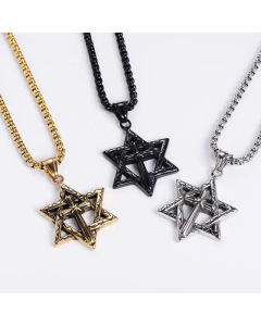 Fashion Hexagram Vintage Cross Casting Pendant Ornament Titanium Steel Necklace 