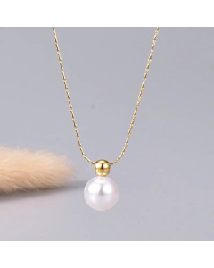 Temperament Pearl Single Layer Round Bead Titanium Steel Necklace