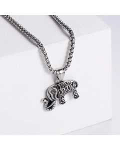Retro Carved African Elephant Pendant On The Back Sand Casting Stainless Steel Necklace