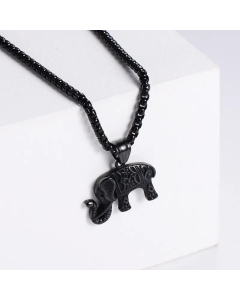 Retro Carved African Elephant Pendant On The Back Sand Casting Stainless Steel Necklace