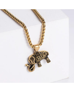 Retro Carved African Elephant Pendant On The Back Sand Casting Stainless Steel Necklace