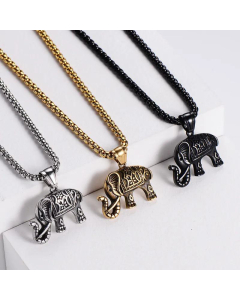Retro Carved African Elephant Pendant On The Back Sand Casting Stainless Steel Necklace