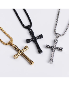 Hip-Hop Style Striped Cross Men Casting Stainless Steel Pendant Necklace