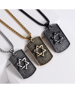 Retro Geometric Trendy Six-Pointed Star Pendant Army Brand Star Cast Stainless Steel Necklace