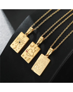 Fashion  Light Luxury Tarot Card Carved Pendant Necklace Non-Fading Titanium Steel Necklace