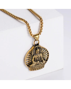 Religious Series Buddhism Amitabha Pendant Geometric Stainless Steel Necklace