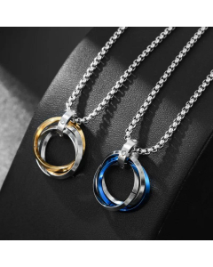 Korean Fashion Men Three-Ring Contrast Color Hip-Hop Titanium Steel Necklace Wholesale