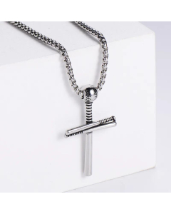 Cross-Border Wholesale New Electroplating Baseball Cross Ornament Stainless Steel Necklace