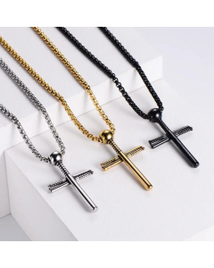 Cross-Border Wholesale New Electroplating Baseball Cross Ornament Stainless Steel Necklace
