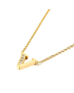 Fashion Inlaid Small Zicron Creative Gold 26 English Letters Stainless Steel Necklace-V