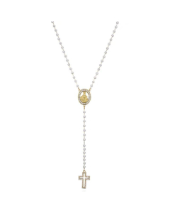 Colored Stone Virgin Mary Cross Necklace Plated 18K Color Preserving Stainless Steel 