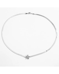 Micro Inlaid Zircon Plated 18K Gold Heart Star Necklace Stainless Steel Clavicle Chain -Steel Color-01