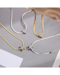Micro Inlaid Zircon Plated 18K Gold Heart Star Necklace Stainless Steel Clavicle Chain
