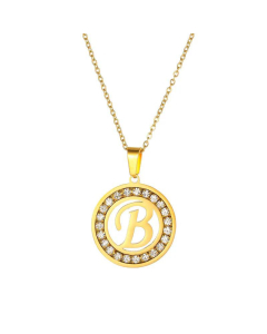 Round Diamond Titanium Steel Necklace 26 Letter Pendant Necklace 