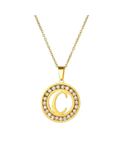 Round Diamond Titanium Steel Necklace 26 Letter Pendant Necklace 