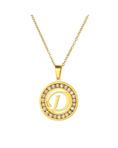 Round Diamond Titanium Steel Necklace 26 Letter Pendant Necklace 