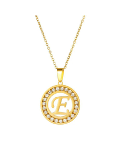 Round Diamond Titanium Steel Necklace 26 Letter Pendant Necklace 