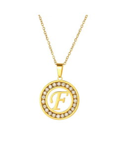 Round Diamond Titanium Steel Necklace 26 Letter Pendant Necklace 
