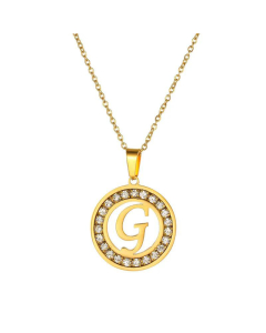 Round Diamond Titanium Steel Necklace 26 Letter Pendant Necklace 