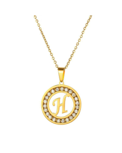 Round Diamond Titanium Steel Necklace 26 Letter Pendant Necklace 