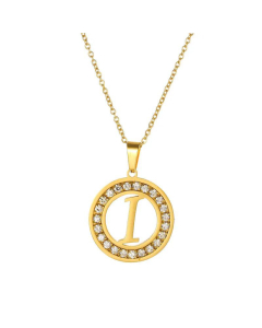 Round Diamond Titanium Steel Necklace 26 Letter Pendant Necklace 