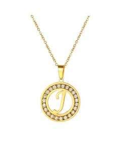 Round Diamond Titanium Steel Necklace 26 Letter Pendant Necklace 