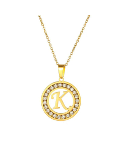 Round Diamond Titanium Steel Necklace 26 Letter Pendant Necklace 