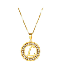 Round Diamond Titanium Steel Necklace 26 Letter Pendant Necklace 