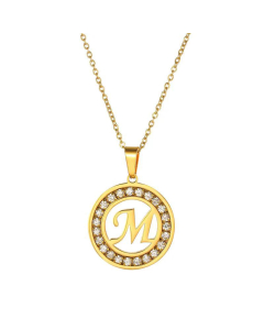 Round Diamond Titanium Steel Necklace 26 Letter Pendant Necklace 