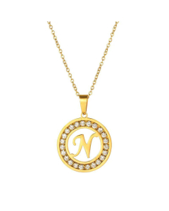 Round Diamond Titanium Steel Necklace 26 Letter Pendant Necklace 