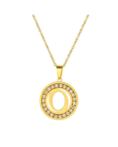 Round Diamond Titanium Steel Necklace 26 Letter Pendant Necklace 