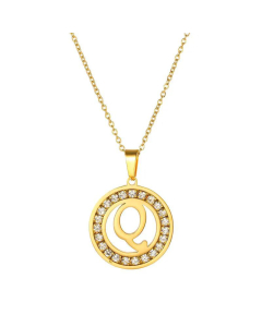 Round Diamond Titanium Steel Necklace 26 Letter Pendant Necklace 