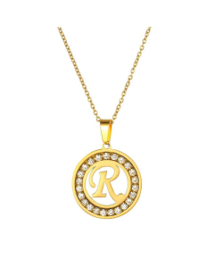 Round Diamond Titanium Steel Necklace 26 Letter Pendant Necklace 
