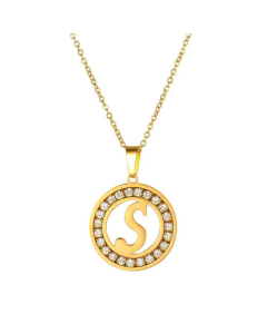 Round Diamond Titanium Steel Necklace 26 Letter Pendant Necklace 