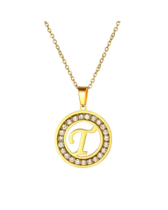 Round Diamond Titanium Steel Necklace 26 Letter Pendant Necklace 