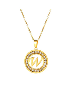 Round Diamond Titanium Steel Necklace 26 Letter Pendant Necklace 