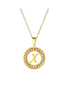Round Diamond Titanium Steel Necklace 26 Letter Pendant Necklace 