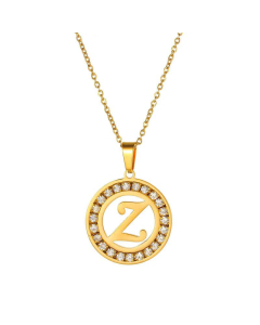 Round Diamond Titanium Steel Necklace 26 Letter Pendant Necklace 