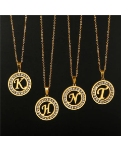 Round Diamond Titanium Steel Necklace 26 Letter Pendant Necklace 