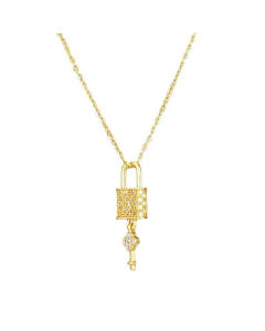 Retro Lock Key Necklace Diamond-Studded Titanium Steel Necklace Wholesale