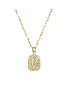  Temperament Inlaid Zircon Stainless Steel Chain Letter M Clavicle Chain