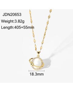Fashion Heart Stainless Steel Inlaid Zirconium Planet Pendant Necklace